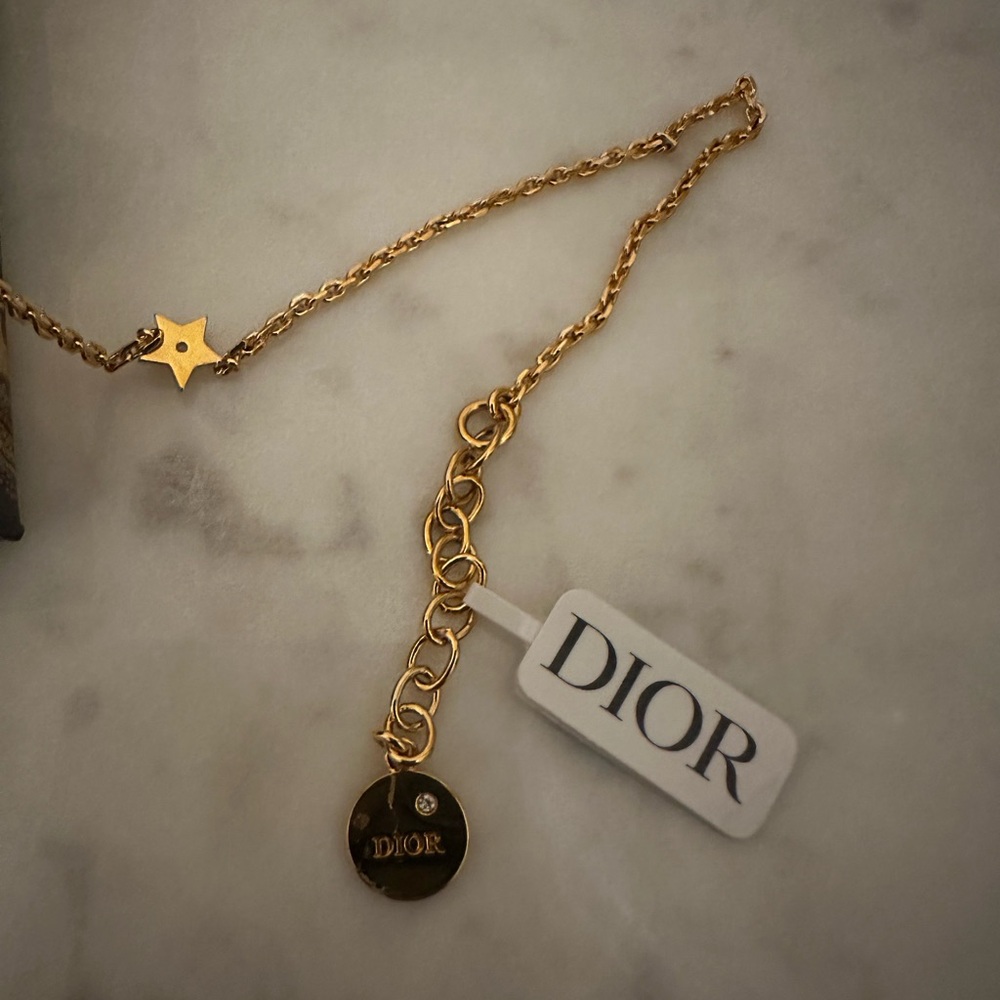 Dior Gold Letter Charm Necklace with Pavé O Accents - Picture 5 of 7